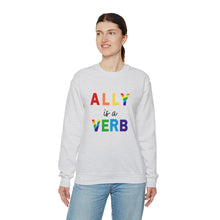 Load image into Gallery viewer, Ally is a Verb Rainbow Unisex Sweatshirt