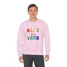 Load image into Gallery viewer, Ally is a Verb Rainbow Unisex Sweatshirt