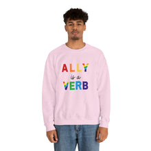 Load image into Gallery viewer, Ally is a Verb Rainbow Unisex Sweatshirt