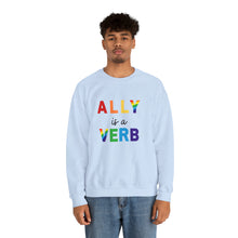 Load image into Gallery viewer, Ally is a Verb Rainbow Unisex Sweatshirt
