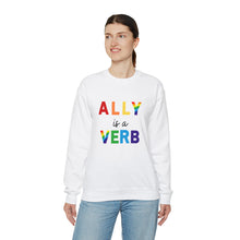 Load image into Gallery viewer, Ally is a Verb Rainbow Unisex Sweatshirt