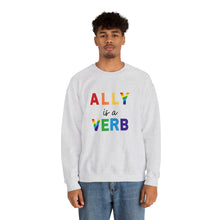 Load image into Gallery viewer, Ally is a Verb Rainbow Unisex Sweatshirt