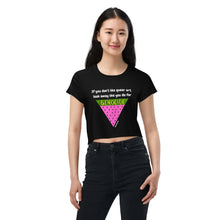 Load image into Gallery viewer, If You Don’t Like Queer Art, Look Away Like You Do for Genoc*de Black Crop Tee