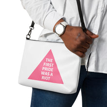 Load image into Gallery viewer, The First Pride Was A Riot Pink Triangle Crossbody Bag