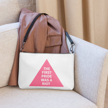 Load image into Gallery viewer, The First Pride Was A Riot Pink Triangle Crossbody Bag

