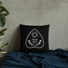 Load image into Gallery viewer, Fuck Off Ouiji Planchette Pillow in Black & White