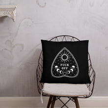 Load image into Gallery viewer, Fuck Off Ouiji Planchette Pillow in Black & White
