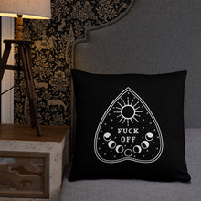 Load image into Gallery viewer, Fuck Off Ouiji Planchette Pillow in Black & White