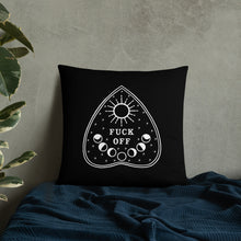 Load image into Gallery viewer, Fuck Off Ouiji Planchette Pillow in Black & White