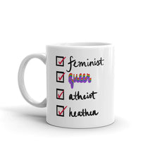 Load image into Gallery viewer, Feminist, Queer, Atheist, Heathen Mug
