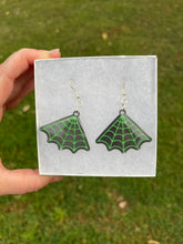 Load image into Gallery viewer, Black &amp; Green Spiderweb Earrings
