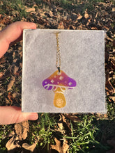 Load image into Gallery viewer, Purple &amp; Yellow Sparkly Mushroom Necklace
