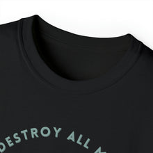 Load image into Gallery viewer, Close up of the ribbed neckline of the black Medusa t-shirt
