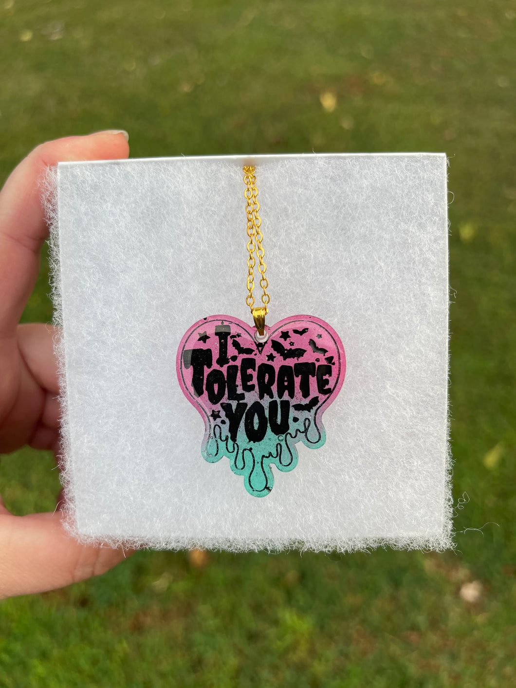 Pink & Teal I Tolerate You Necklace
