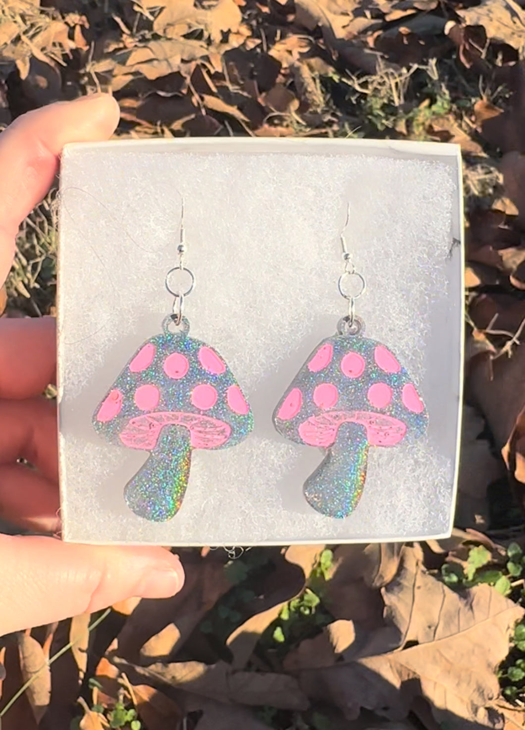 Pink & Color Changing Mushroom Earrings