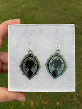 Load image into Gallery viewer, Blue &amp; Green Shimmering Medusa Silhouette Earrings
