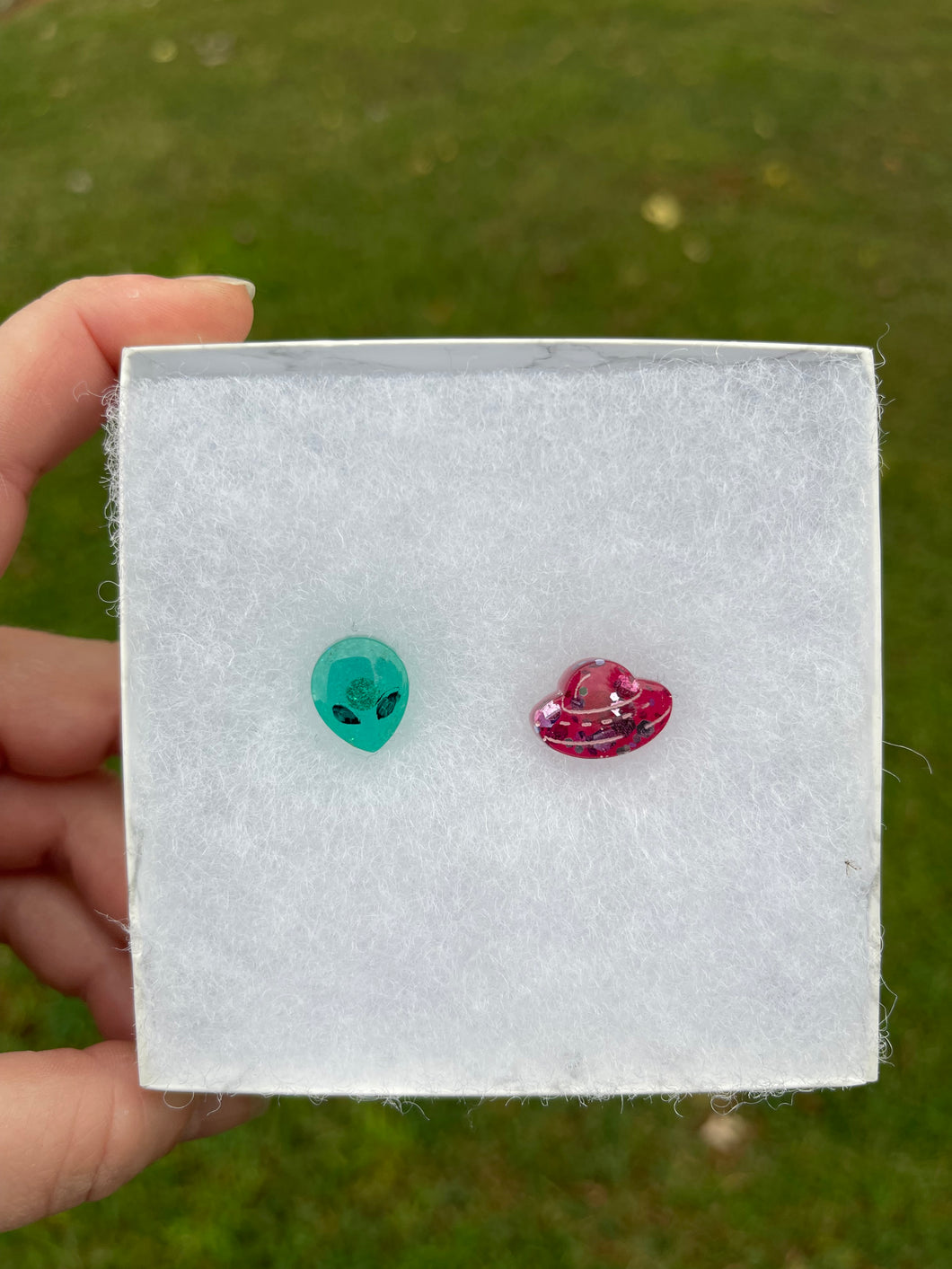 Teal & Pink Alien & UFO Earrings