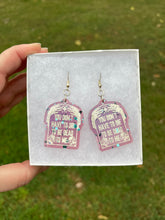 Load image into Gallery viewer, Blue &amp; Purple Glittery You Don’t Have to Die to be Dead to Me Earrings

