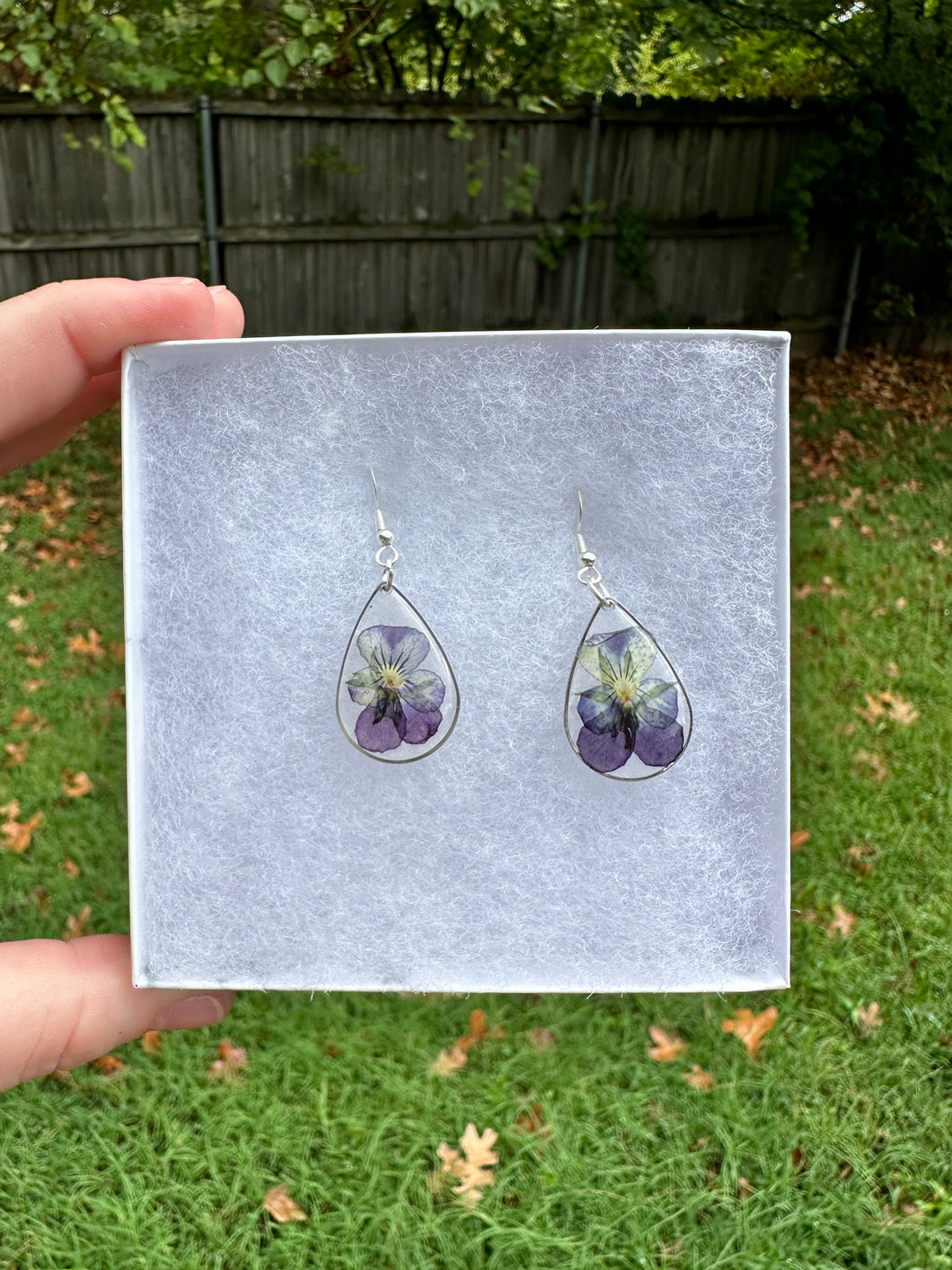 Violet Purple Floral Teardrop Earrings