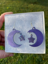 Load image into Gallery viewer, Purple Holographic Moon &amp; Star Earrings
