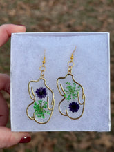 Load image into Gallery viewer, Purple &amp; Green Floral Body Earrings
