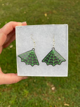 Load image into Gallery viewer, Black &amp; Green Spiderweb Earrings
