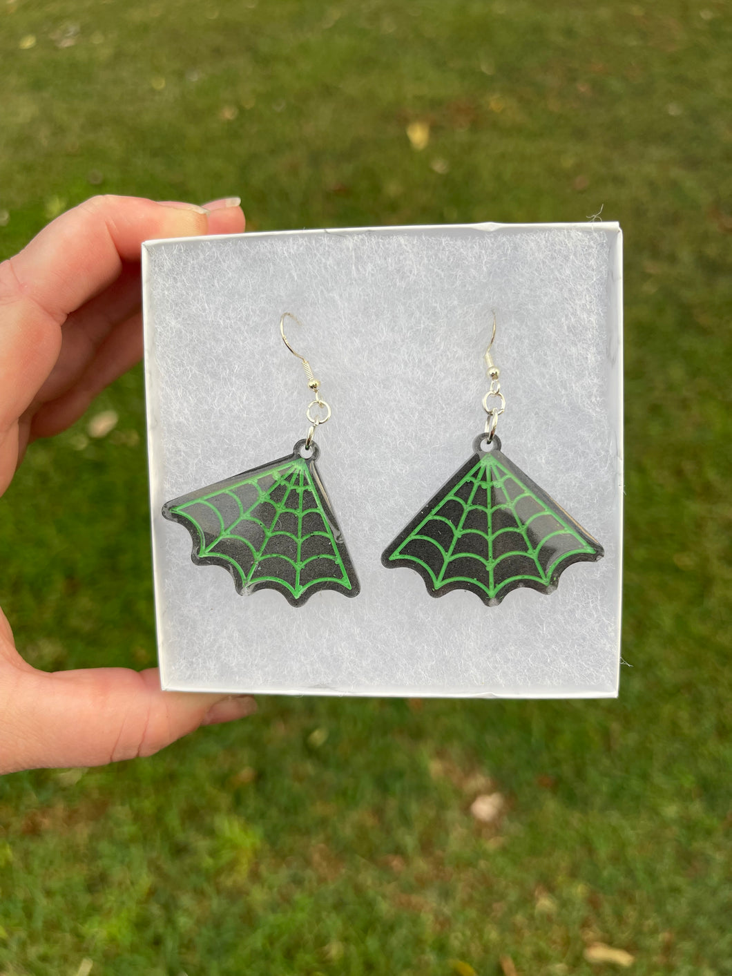 Black & Green Spiderweb Earrings