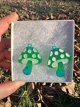 Load image into Gallery viewer, Blue &amp; Green Mushroom Earrings
