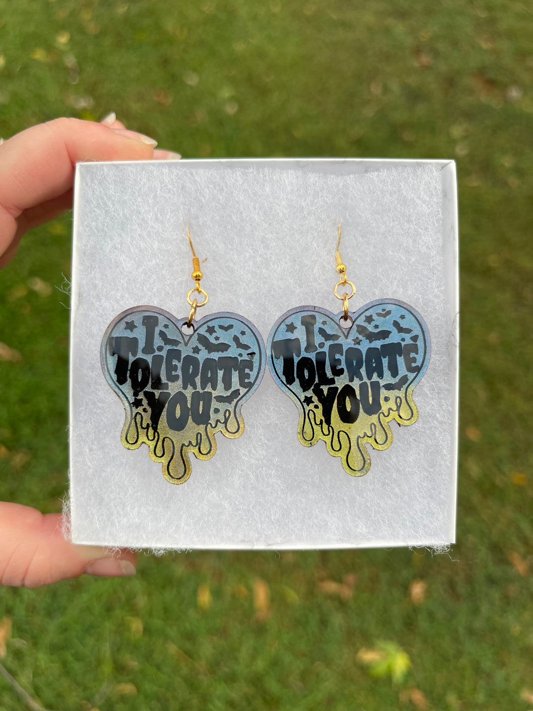 Blue & Green I Tolerate You Earrings