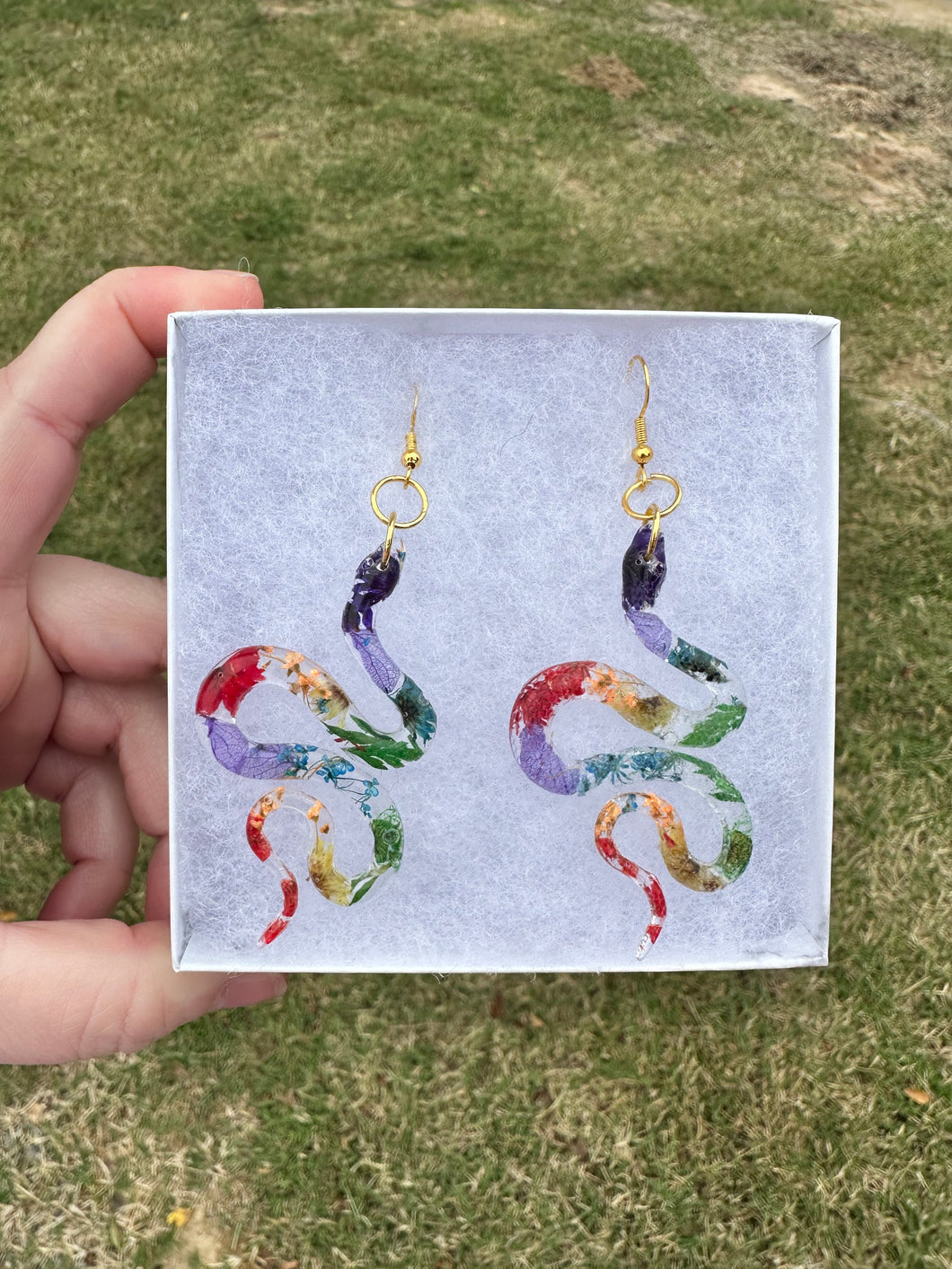 Rainbow Floral Snake Earrings