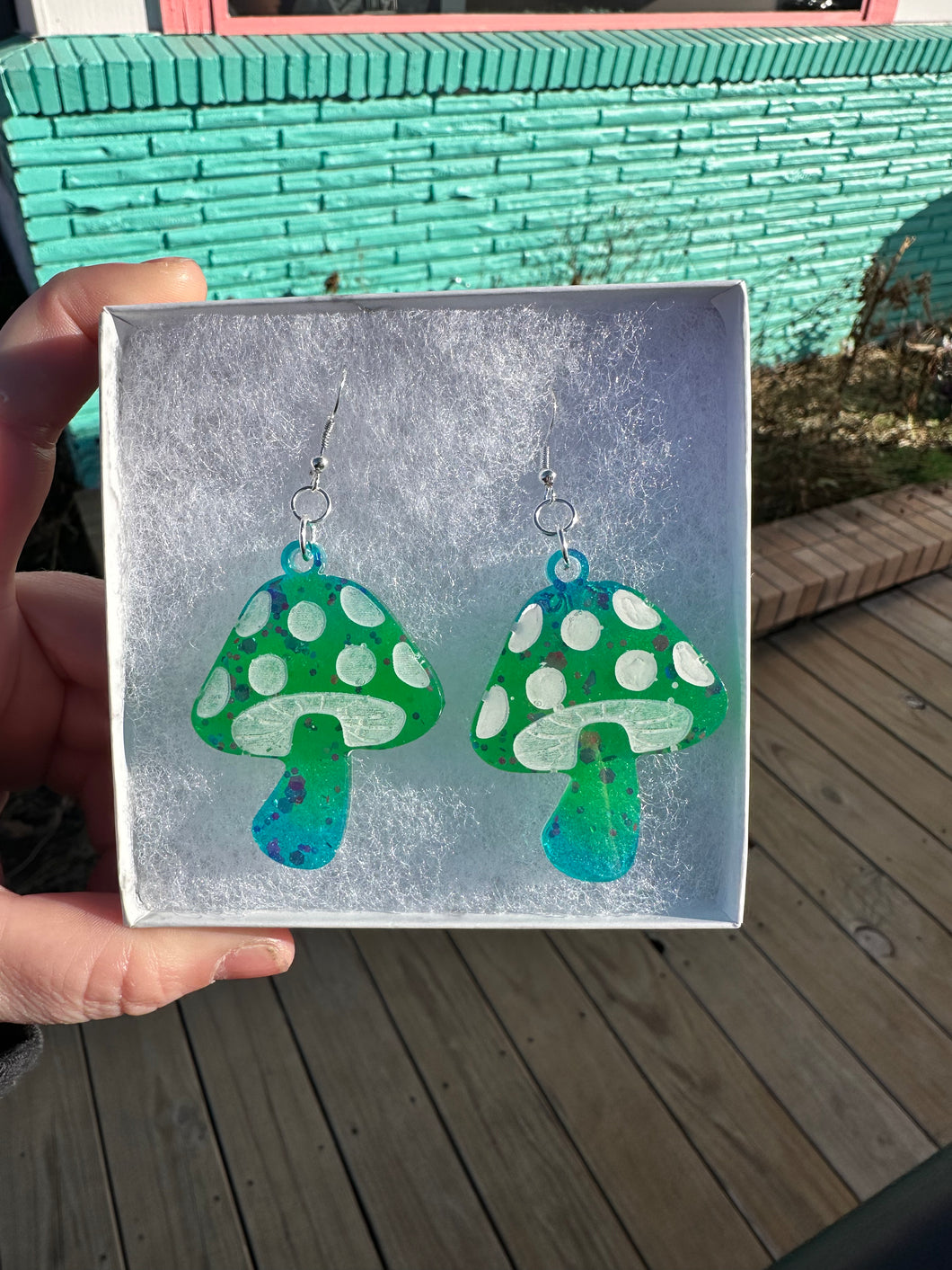 Blue & Green Mushroom Earrings