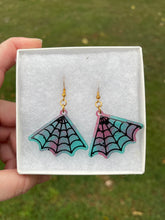 Load image into Gallery viewer, Turquoise &amp; Pink Spiderweb Earrings

