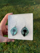 Load image into Gallery viewer, Blue Green Shimmering Medusa Silhouette Earrings

