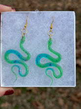 Load image into Gallery viewer, Blue &amp; Green Snake Earrings
