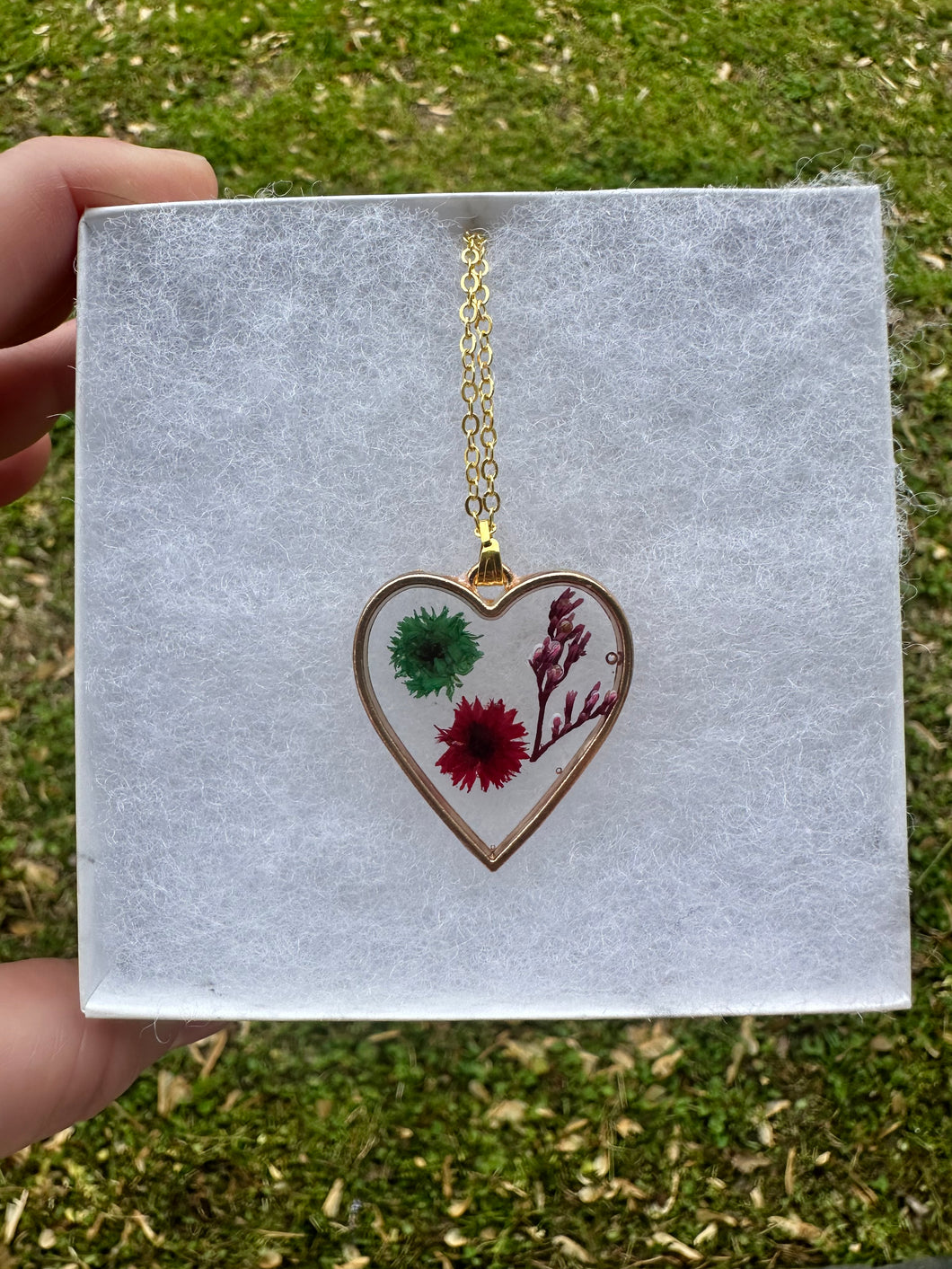 Green, Purple, & Red Floral Heart Necklace