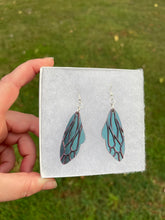 Load image into Gallery viewer, Blue, Purple, &amp; Grey Shimmery Wing Earrings
