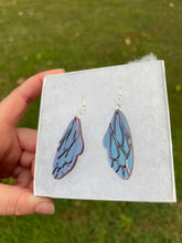 Load image into Gallery viewer, Blue, Purple, &amp; Grey Shimmery Wing Earrings
