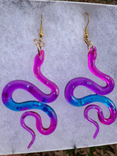 Load image into Gallery viewer, Purple Blue &amp; Pink Snake Earrings
