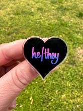 Load image into Gallery viewer, He / They Pronoun Heart Pin

