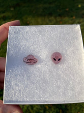 Load image into Gallery viewer, Pink Sparkly Alien &amp; UFO Earrings
