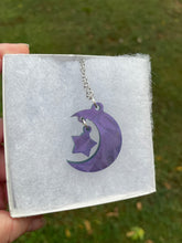 Load image into Gallery viewer, Blue Holographic Moon &amp; Star Necklace
