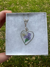 Load image into Gallery viewer, Purple, Green, &amp; White Floral Heart Necklace
