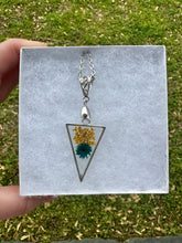 Load image into Gallery viewer, Teal &amp; Orange Floral Triangle Necklace

