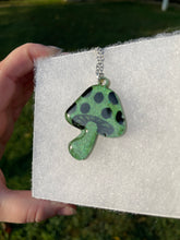 Load image into Gallery viewer, Green Sparkly Mushroom Necklace
