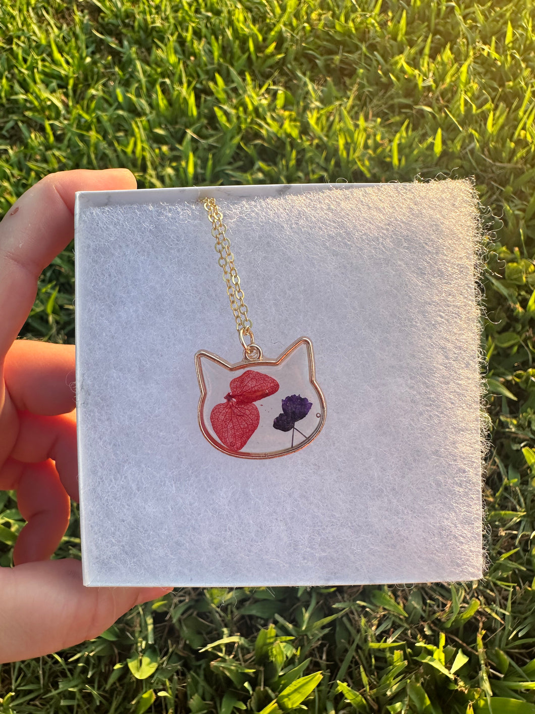 Red & Purple Floral Cat Necklace