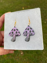 Load image into Gallery viewer, Small Purple &amp; Black Mushroom Earrings
