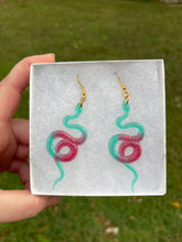 Load image into Gallery viewer, Teal &amp; Raspberry Snake Earrings
