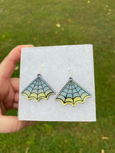 Load image into Gallery viewer, Blue &amp; Green Spiderweb Earrings
