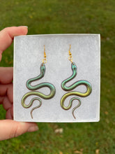 Load image into Gallery viewer, Green Shimmery Snake Earrings
