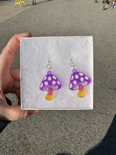 Load image into Gallery viewer, Purple &amp; Yellow Mushroom Earrings
